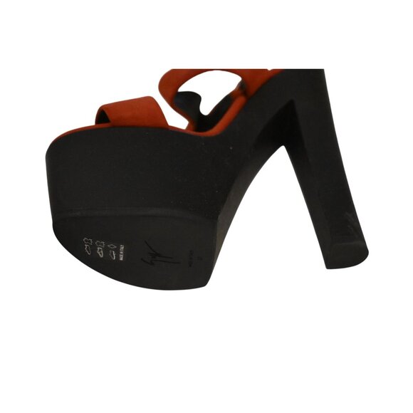 Women's Designer Giuseppe Zanotti Red Suede Platform Chunky High Heel Size 37/7 - Picture 7 of 11